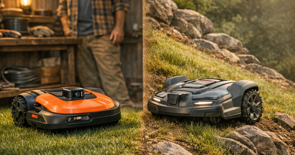 Landroid Vision Cloud 1 Acre (WR340) vs Automower® 435X AWD: Wire-Free Setup or Steep-Yard Grip?